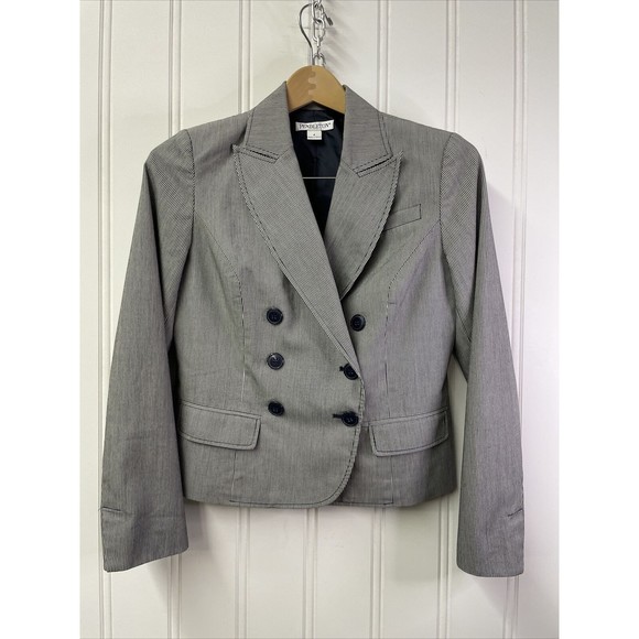 Pendleton Double Breasted Blazer Womens Sz 4 Gray Pinstripe Cotton Poly Stretch‎ - Picture 1 of 11